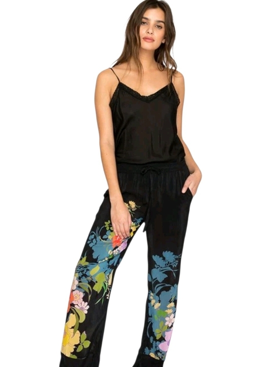Johnny Was Pants - Johnny Was Black Floral 100% Cupro Rayon Wide Leg Pants Boho Sz L